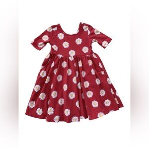 Hanna Andersson Size 120, 6-7, Red Daisy Flower Print Short Sleeve Skater Dress